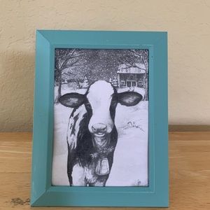 Farmhouse Christmas cow picture 5x7 w/frame